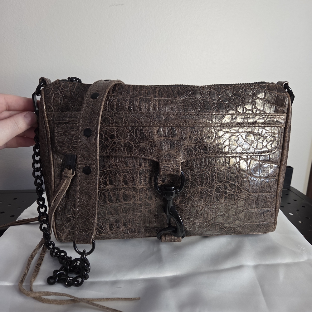 Rebecca Minkoff MAC Croc Crossbody Purse, Metallic brown